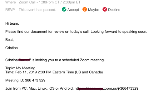 Sending a video conference invite