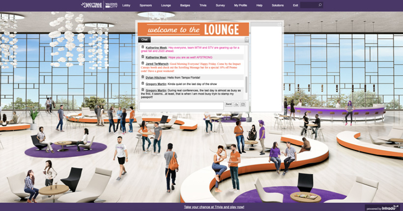 Intrado's virtual lounge for client, AnyTime Fitness
